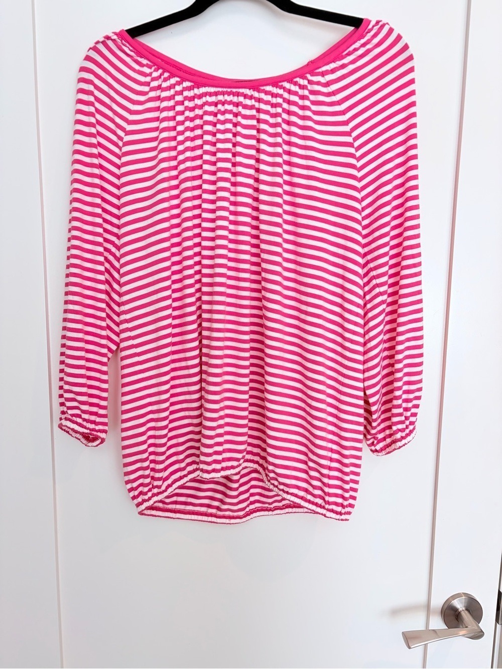 Michael Michael Kors Pink & White Striped Peasant Top – Size Medium